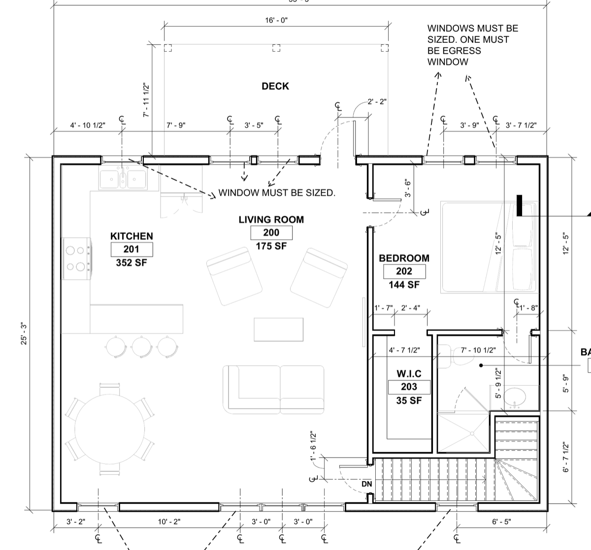 The Overlook floor plan — 1,064 sq ft Woodstock ADU layout